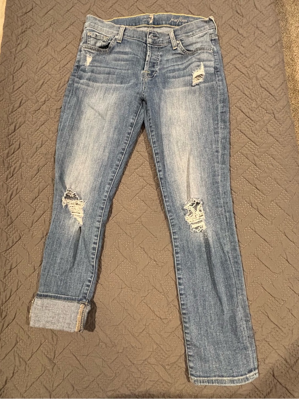 7 For All Mankind Women's Josefina Distressed Boyfriend Jeans in Blue Wash